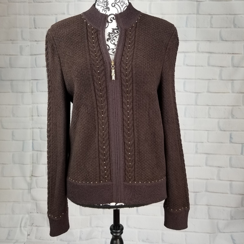 St John size small zip front long sleeve sweater